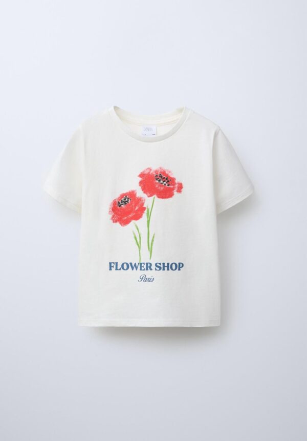 Remera Corta Flower Shop Zara